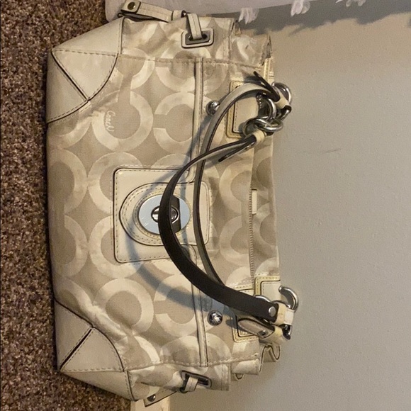 Coach bag white logo with leather accents. - Picture 1 of 5